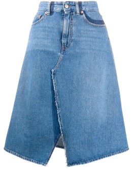 A-line denim midi skirt