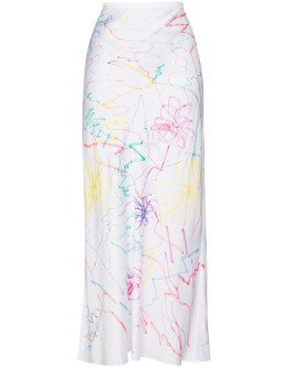 scribble print midi skirt