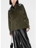 logo-embroidered wool shirt jacket