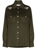 logo-embroidered wool shirt jacket