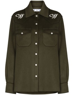 logo-embroidered wool shirt jacket