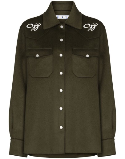 logo-embroidered wool shirt jacket