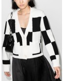 checkered fine-knit cardigan