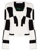 checkered fine-knit cardigan