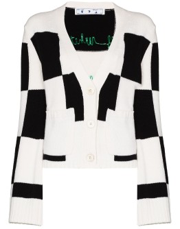 checkered fine-knit cardigan