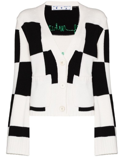 checkered fine-knit cardigan