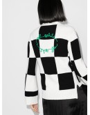 checkered fine-knit cardigan