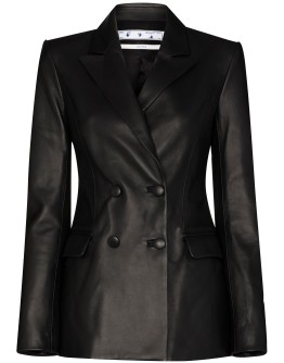 logo-print double-breasted jacket