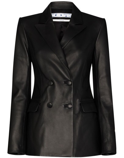 logo-print double-breasted jacket