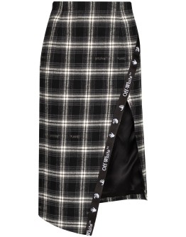 check-print asymmetric pencil skirt