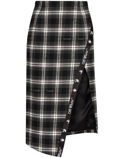 check-print asymmetric pencil skirt