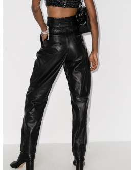 high-waisted leather trousers