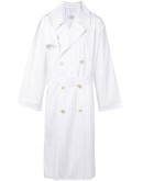 pinstriped belted trench coat