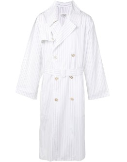 pinstriped belted trench coat