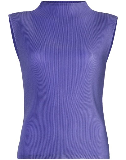high-neck plissé blouse
