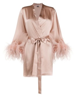 feather-cuff dressing gown