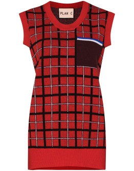 check-pattern knit tank top