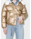 metallic hooded puffer jacket