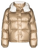 metallic hooded puffer jacket