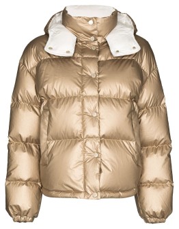 metallic hooded puffer jacket