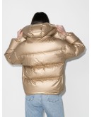 metallic hooded puffer jacket