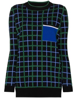 check-pattern intarsia-knit jumper