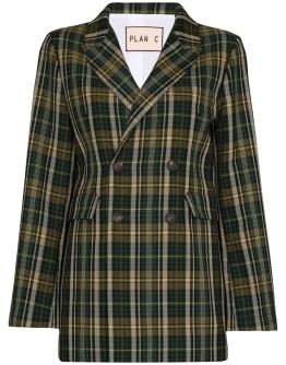 double-breasted tartan blazer