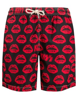 lip-print drawstring swim shorts