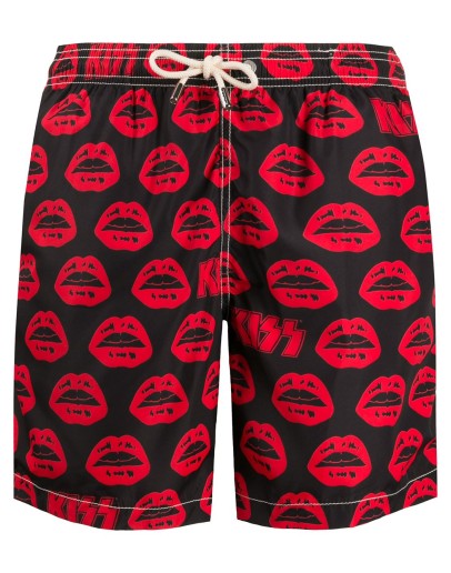lip-print drawstring swim shorts