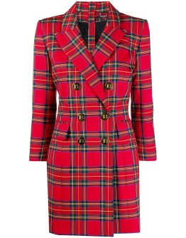 double-breasted tartan check dress