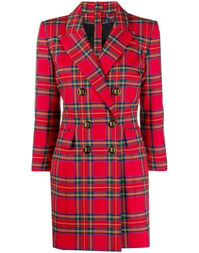 double-breasted tartan check dress
