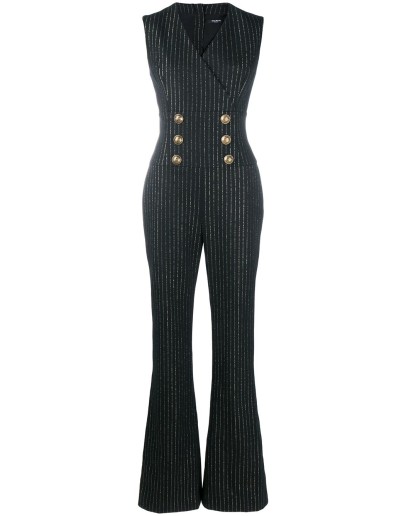 metallic threading flared jumpsuit