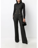 metallic threading flared jumpsuit