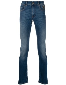 duck-embroidered slim-fit jeans
