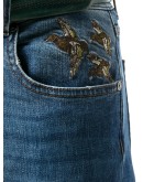 duck-embroidered slim-fit jeans