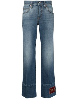 logo patch flared jeans