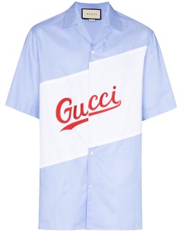 logo script oversize bowling shirt