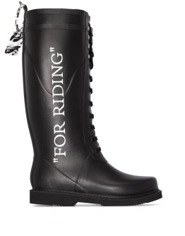 quote-motif lace-up riding boots