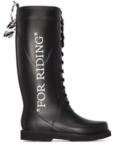quote-motif lace-up riding boots