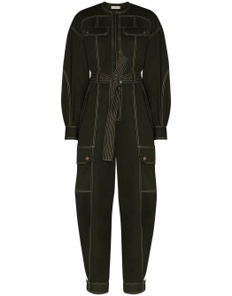 pocket detail belted cotton jumpsuit
