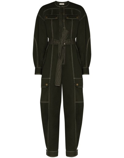 pocket detail belted cotton jumpsuit