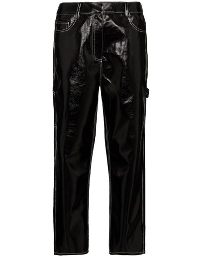 cropped patent-effect trousers