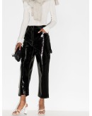 cropped patent-effect trousers
