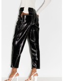 cropped patent-effect trousers