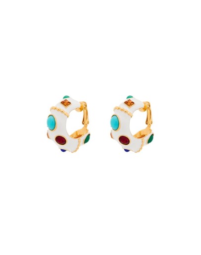 gemstone hoop clip earrings