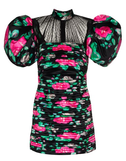 floral-print puff-sleeve dress