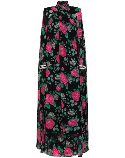 floral-print cape-back gown