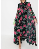 floral-print cape-back gown
