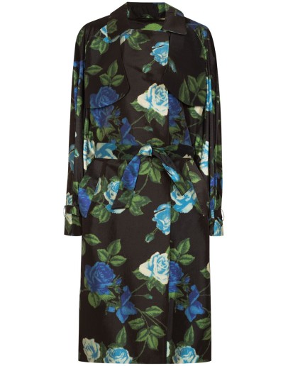 floral print satin trench coat