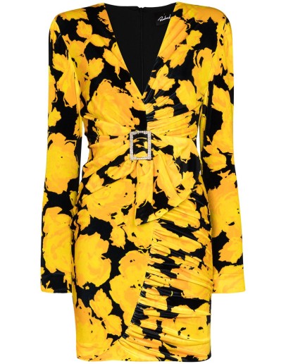 floral-print belted mini dress